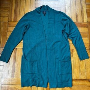 Green Open Front Cardigan with Button Detail